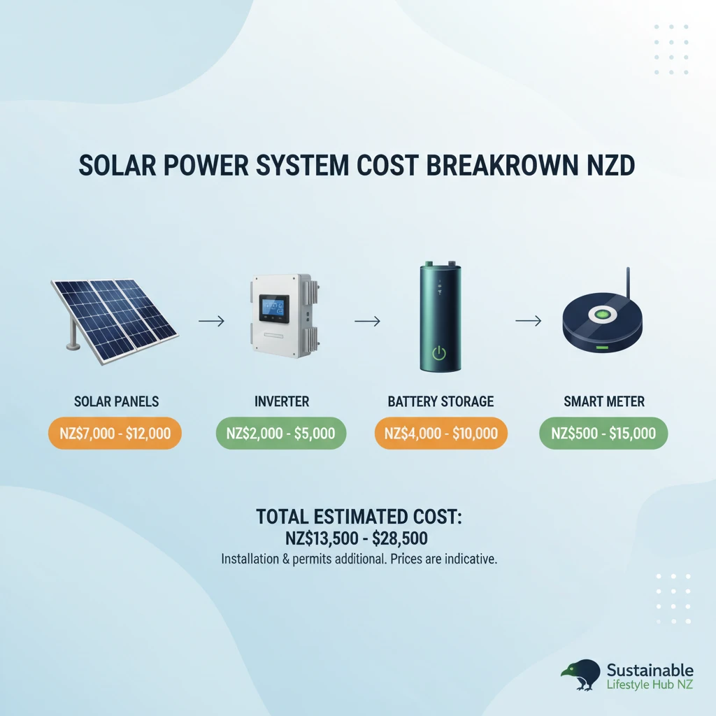 Infographic showing solar power system cost breakdown in NZ