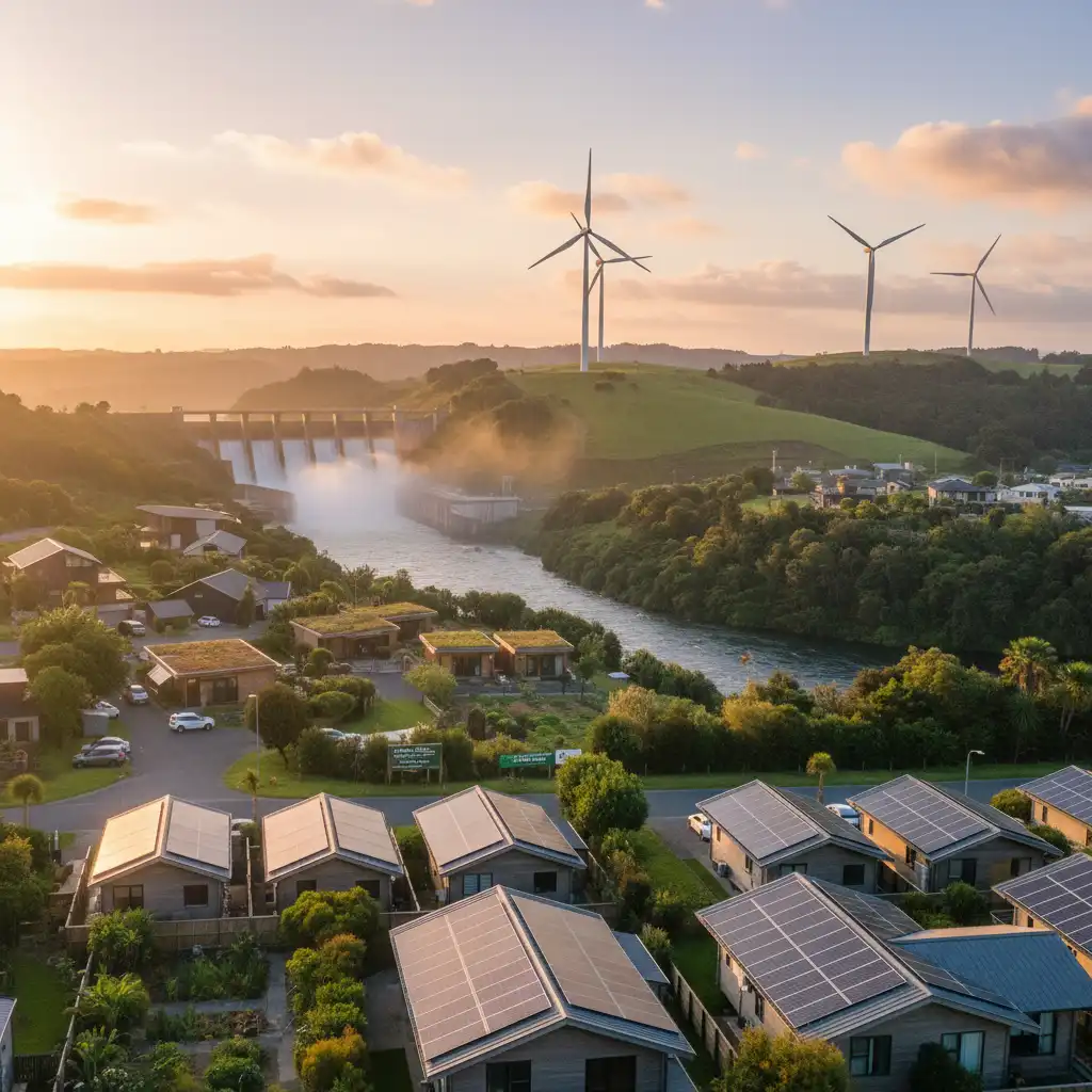 Diverse renewable energy landscape in New Zealand with solar, wind, and hydro