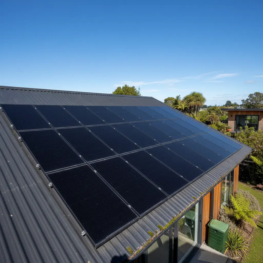 Modern solar panels on a residential rooftop
