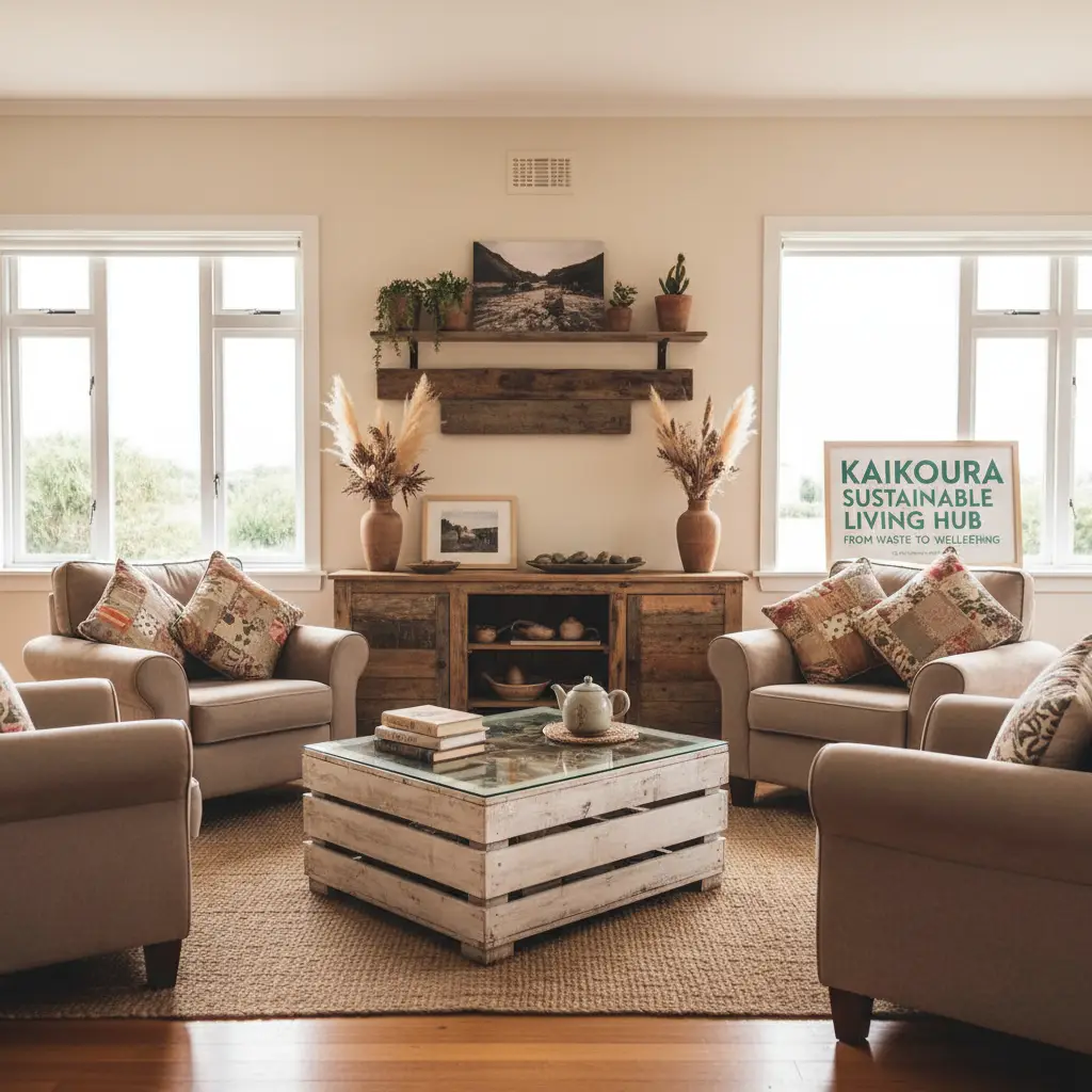 Upcycled living room with eco-friendly home decor items