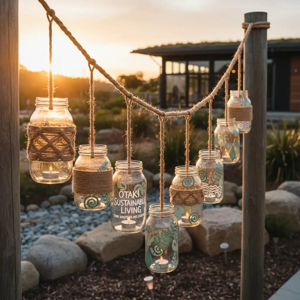 DIY upcycled mason jar solar lanterns for outdoor decor