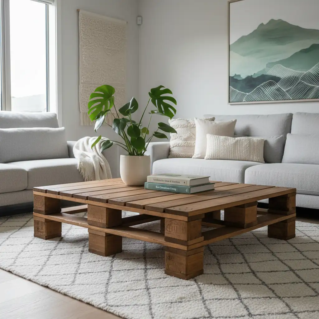 Upcycled pallet wood coffee table as sustainable home decor