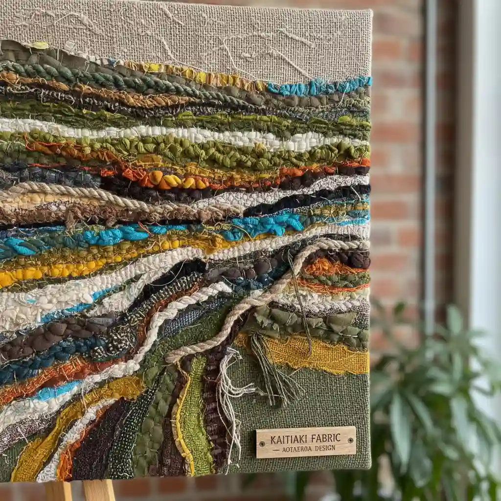 Textured fabric scrap wall art, an example of creative eco-friendly decor