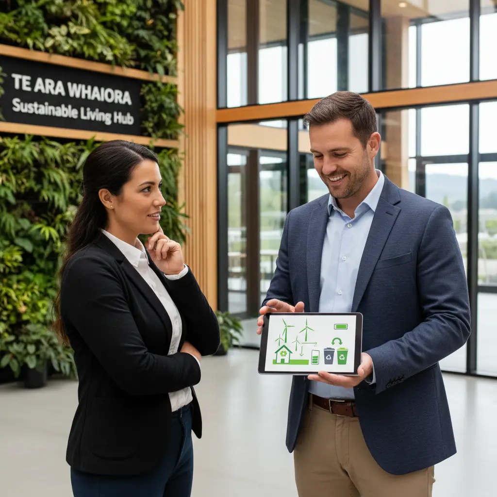 Sustainability consultant showing green energy solutions to a client