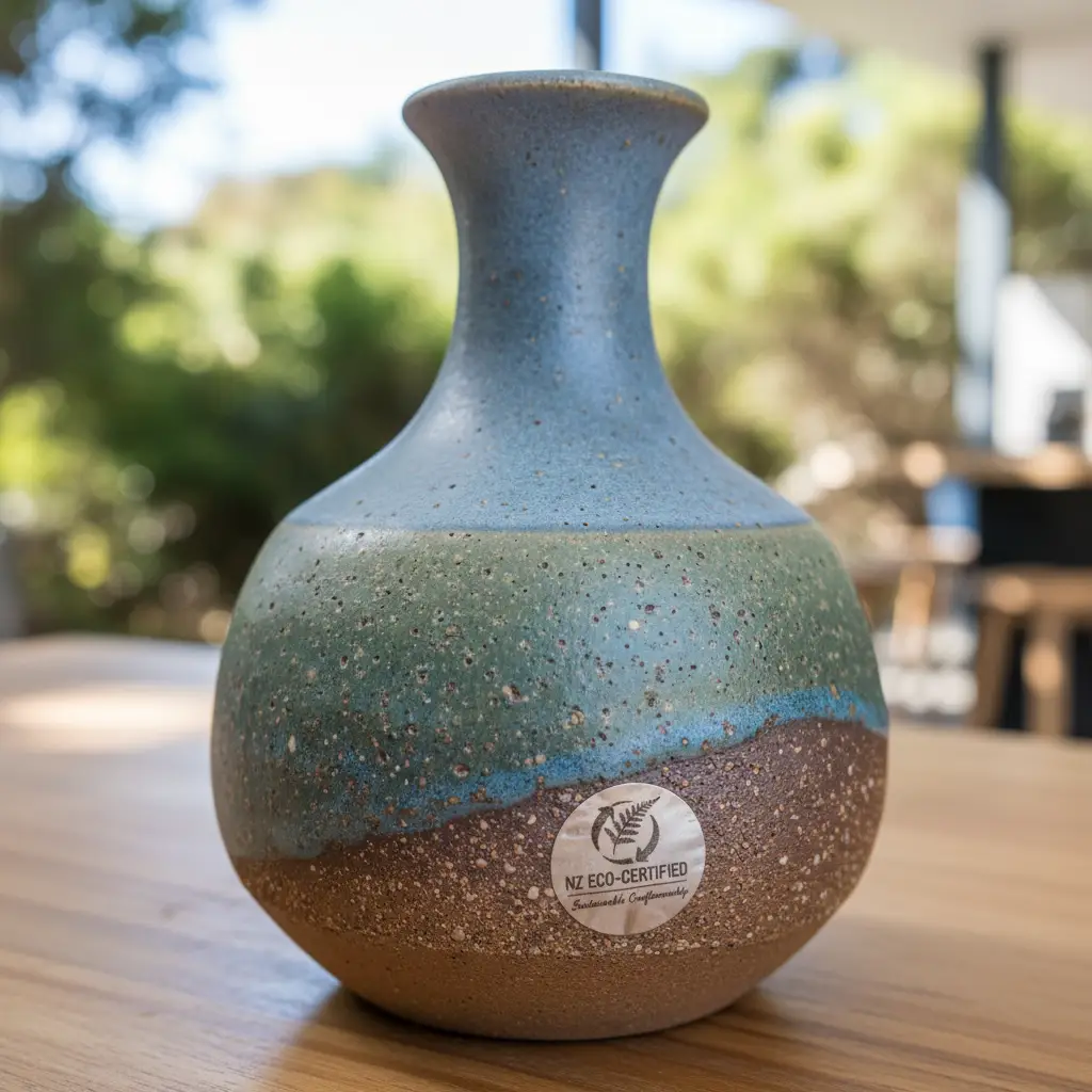 Why Eco Certifications Matter for Sustainable Decor Choices: Close-up of an eco-certified ceramic vase