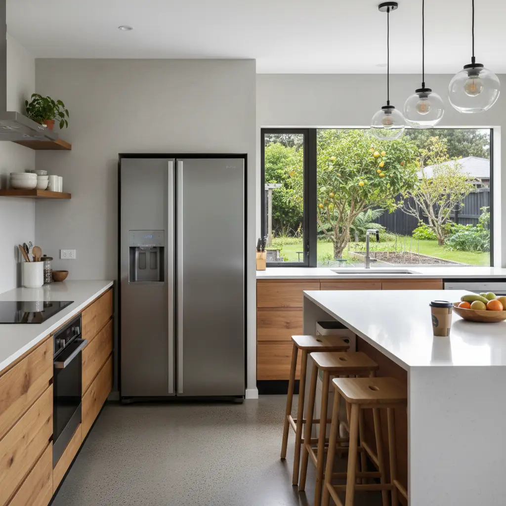 Modern kitchen with energy efficient appliances in a New Zealand home