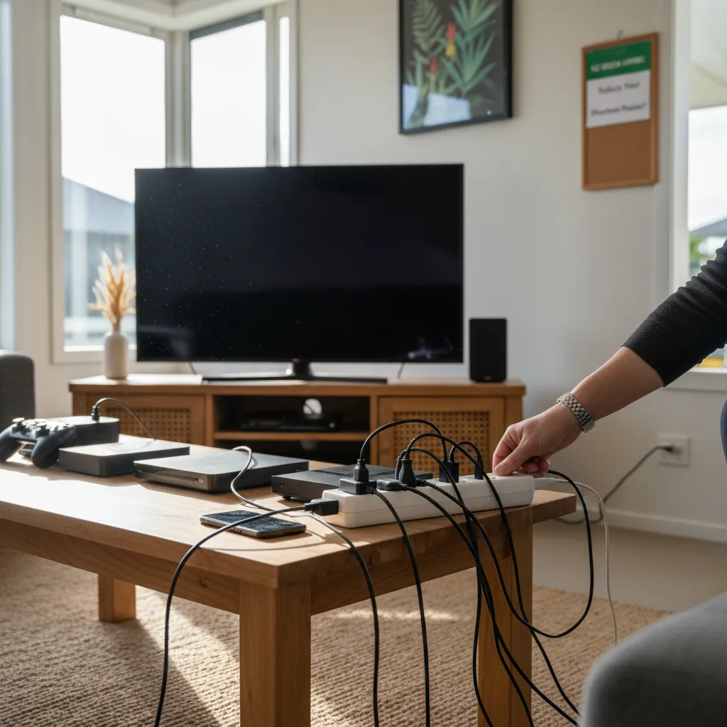 Hand unplugging power strip to avoid phantom loads