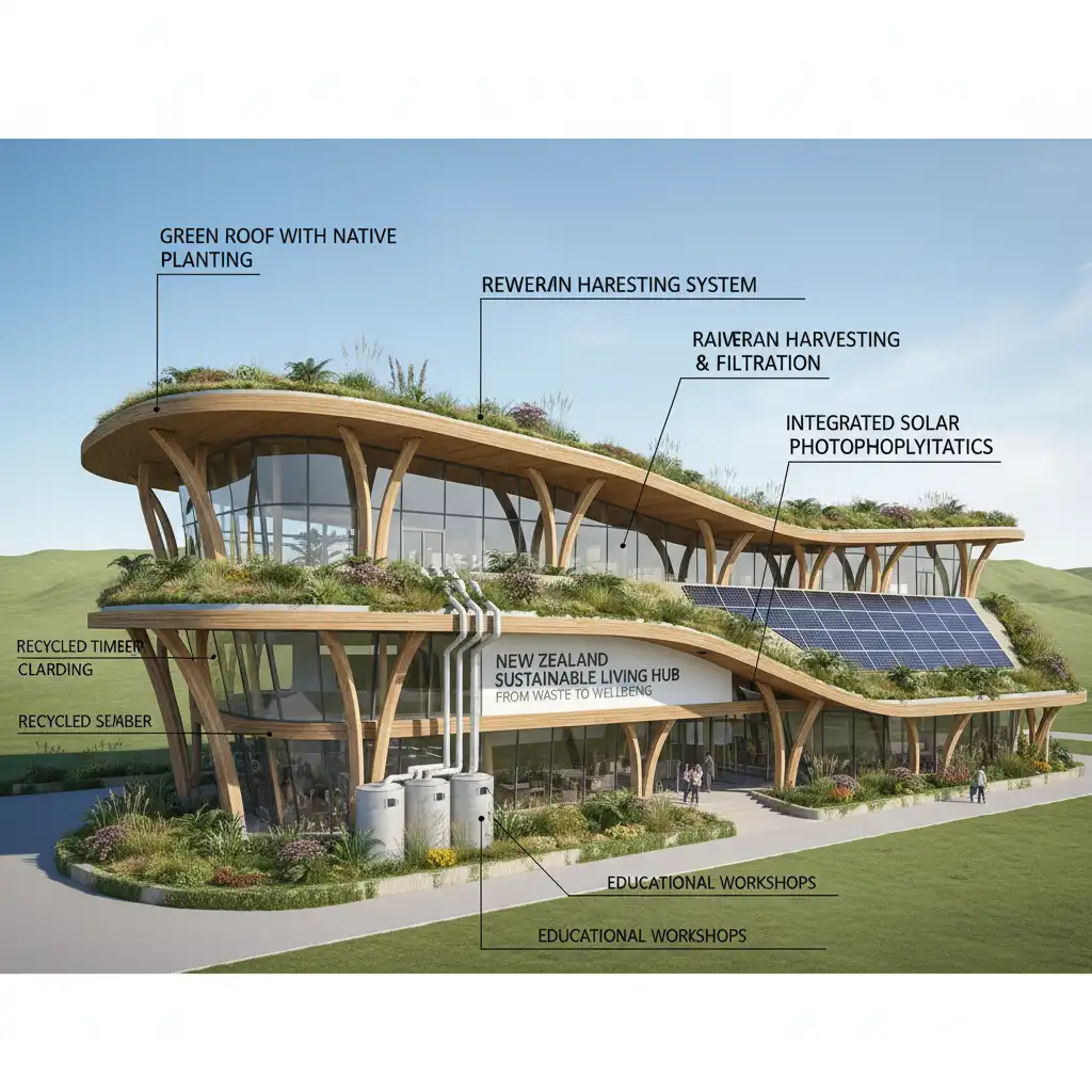 Architectural blueprint showcasing sustainable building features