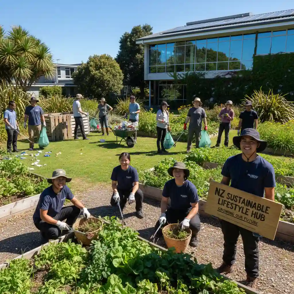 Students engaging in campus sustainability projects like gardening