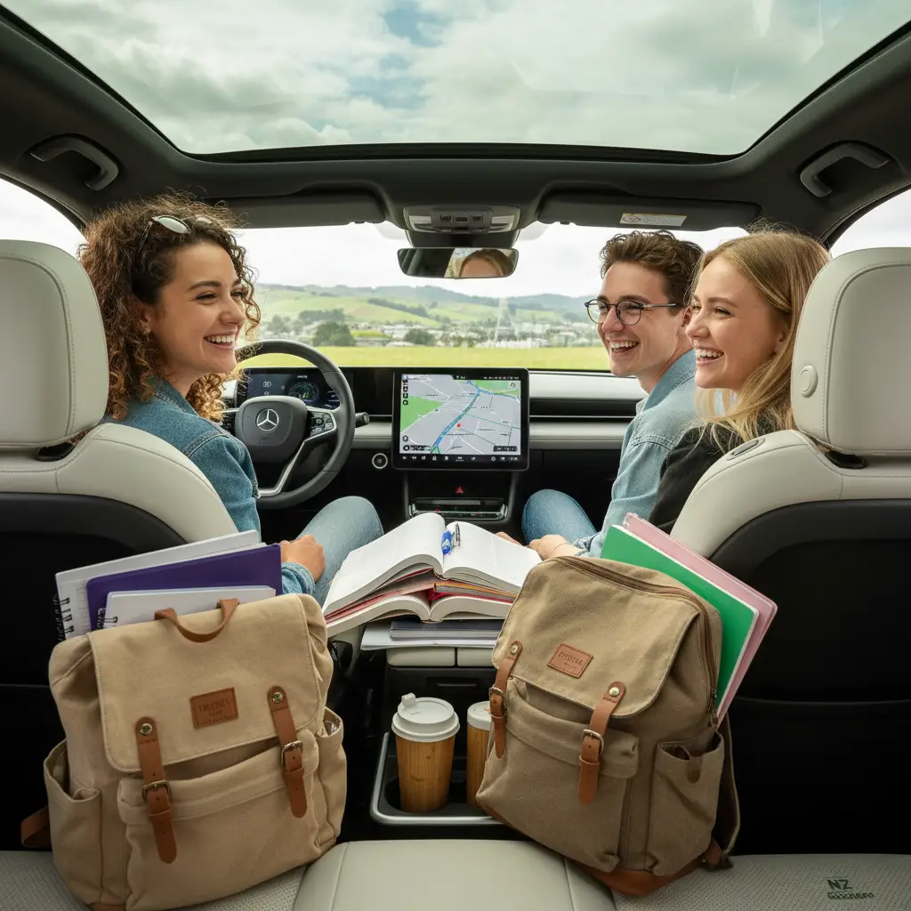 Students carpooling to university sustainably