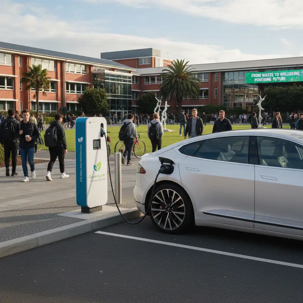 Electric vehicle charging station on university campus