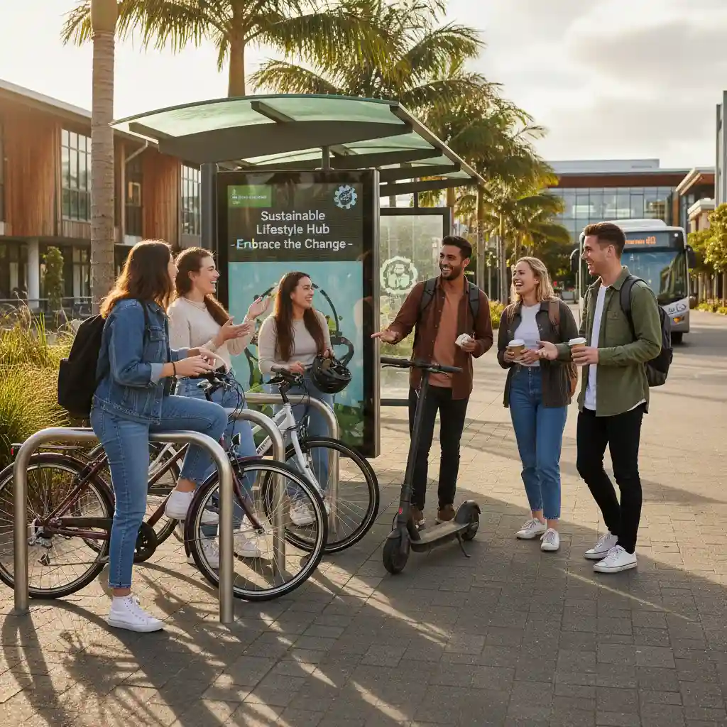 Students choosing diverse sustainable transport methods