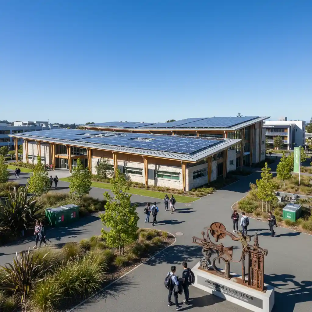 Solar panels on a university building demonstrating campus renewable energy initiatives