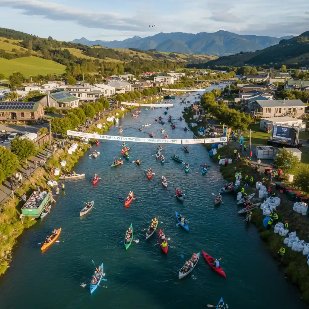 Community volunteers participating in a river clean-up initiative