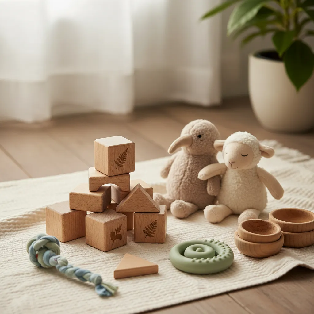 Eco-friendly wooden toys and organic fabric items from sustainable baby products NZ