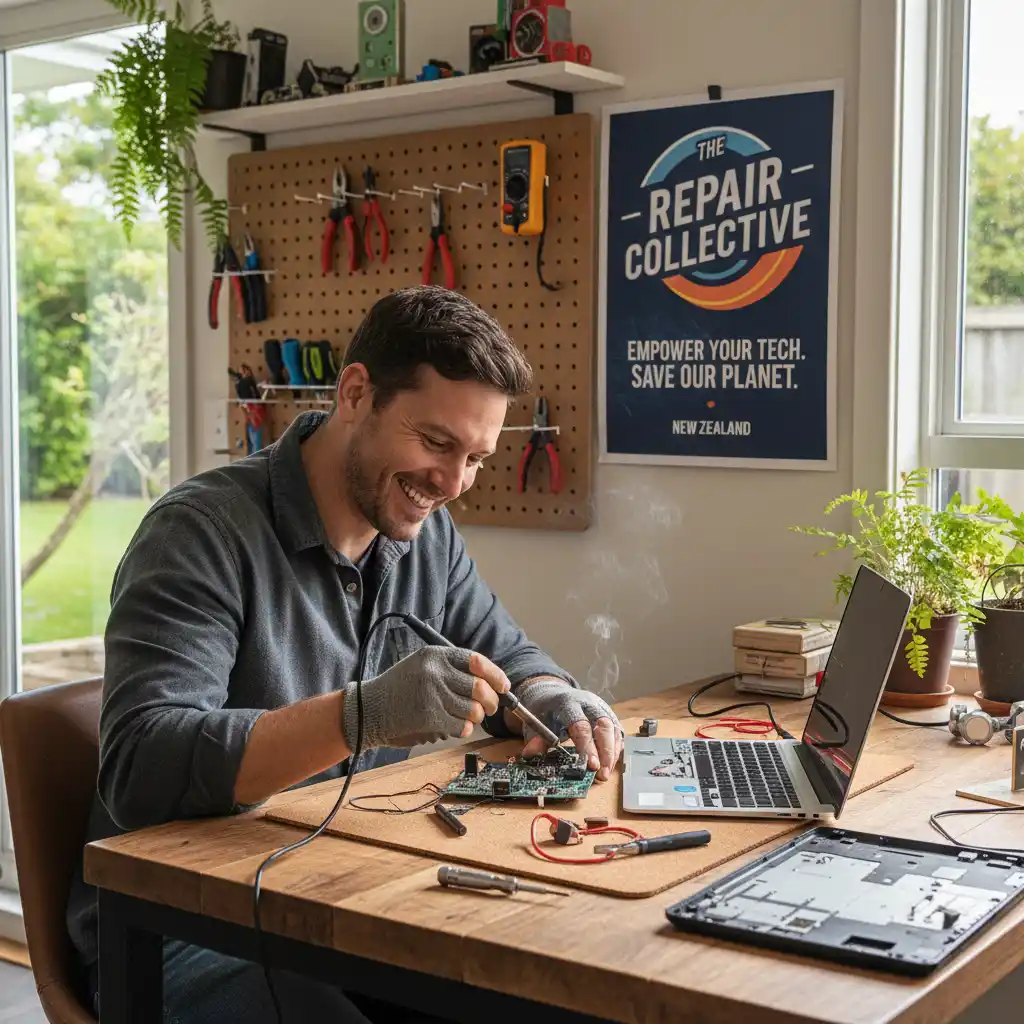 Person repairing electronics at home for circular economy
