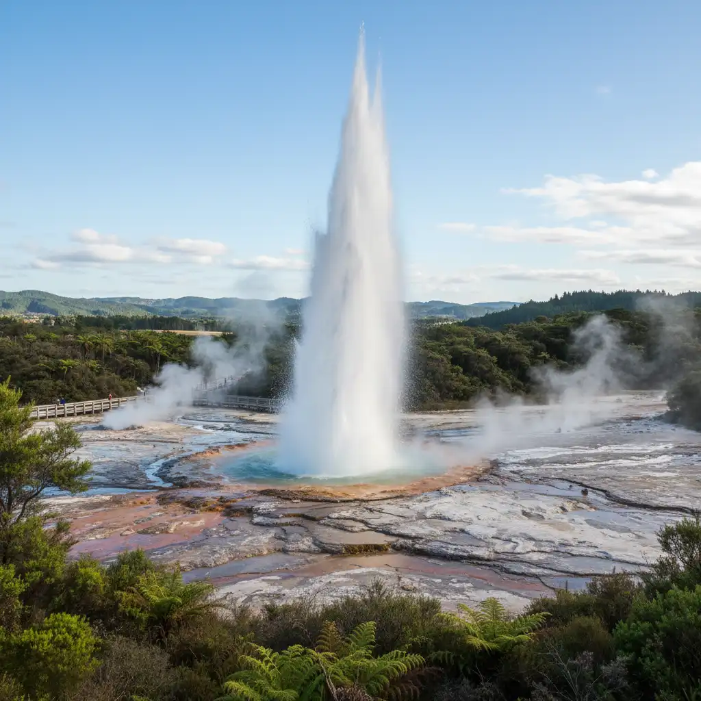 Natural hot spring and geyser in Rotorua, New Zealand