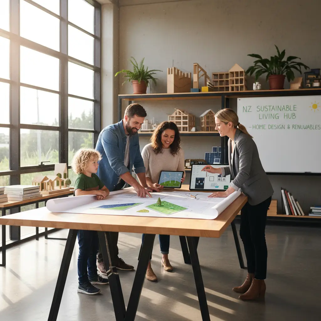 Family discusses sustainable home design with architect