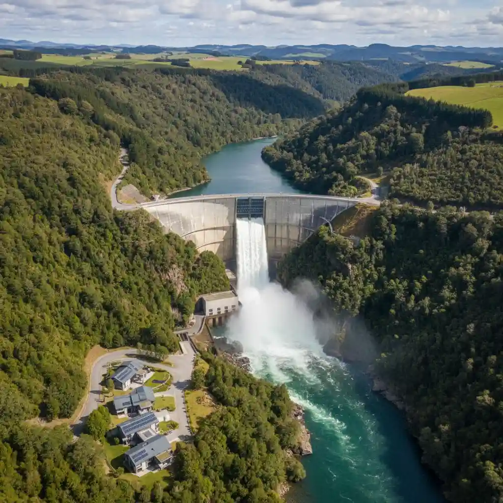 Large hydroelectric dam in New Zealand demonstrating hydropower benefits
