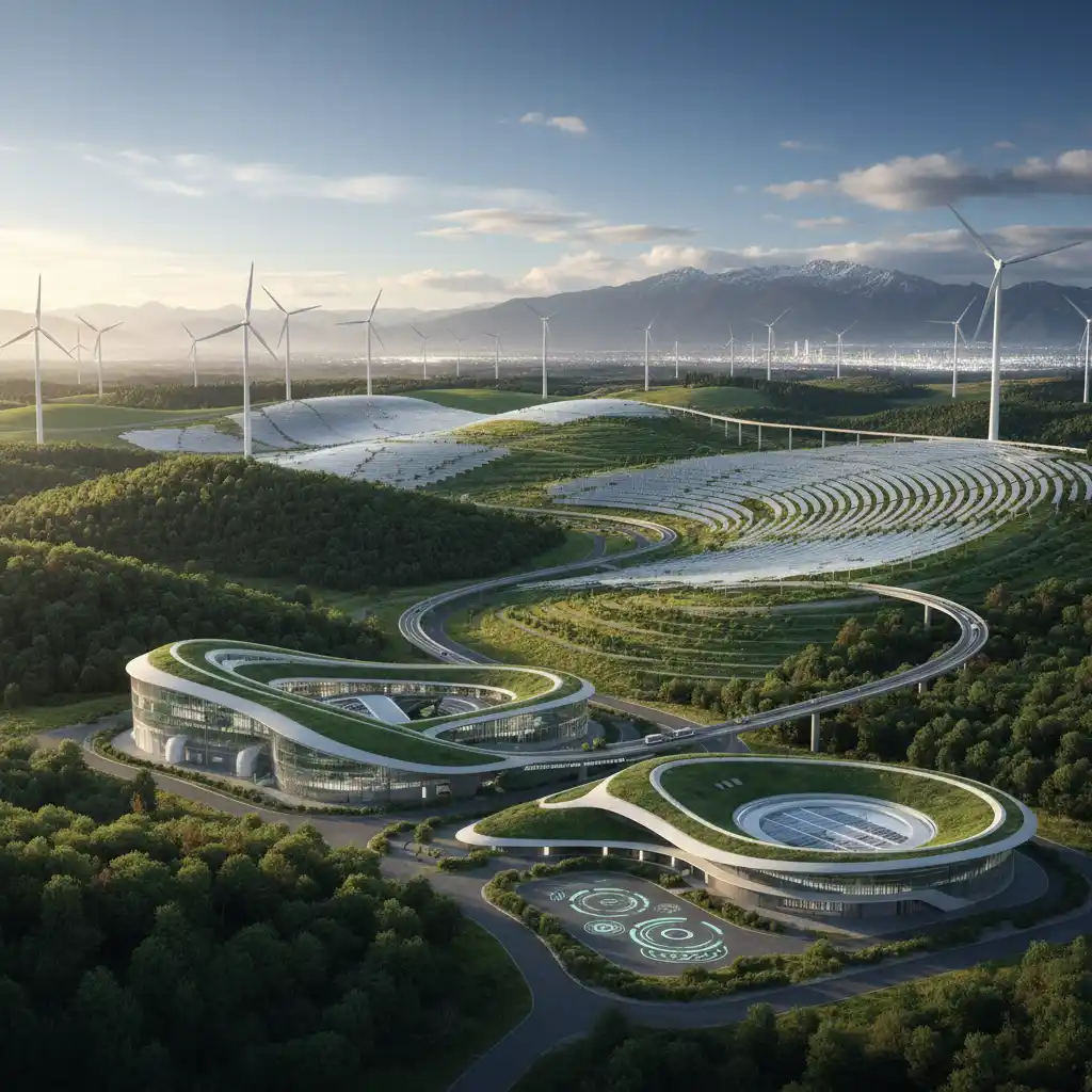 Futuristic sustainable energy complex in New Zealand