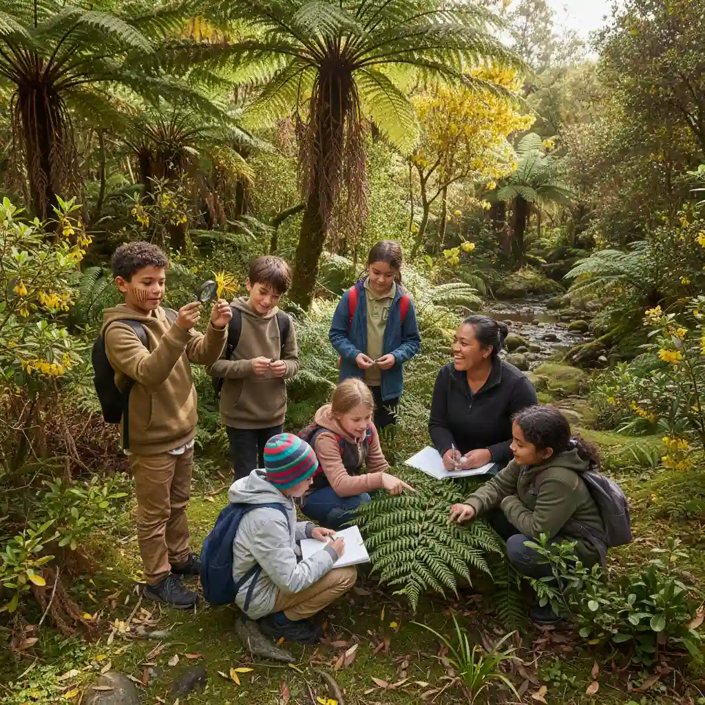 Children learning about New Zealand native plants during environmental education