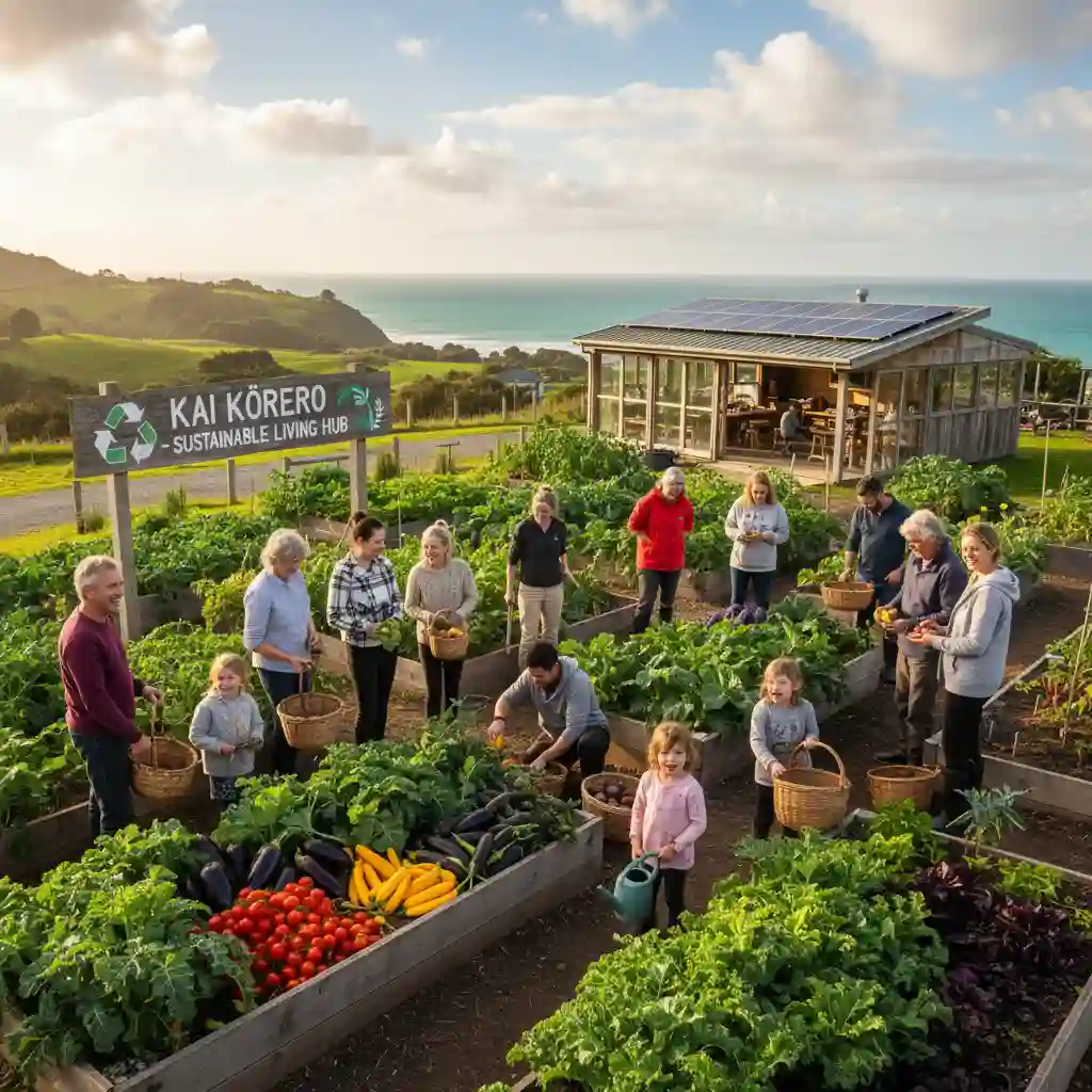 Volunteers working in a vibrant New Zealand community garden