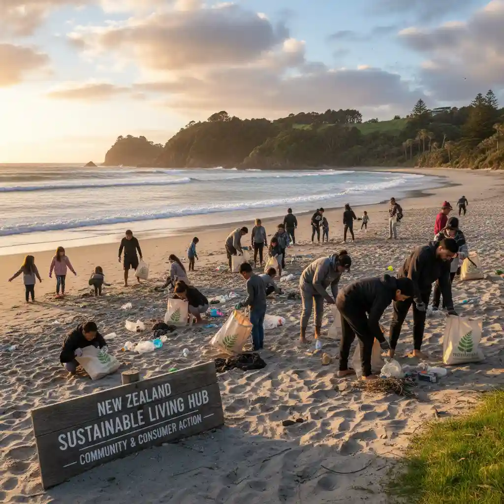 Community volunteers engaging in sustainable environmental action in New Zealand