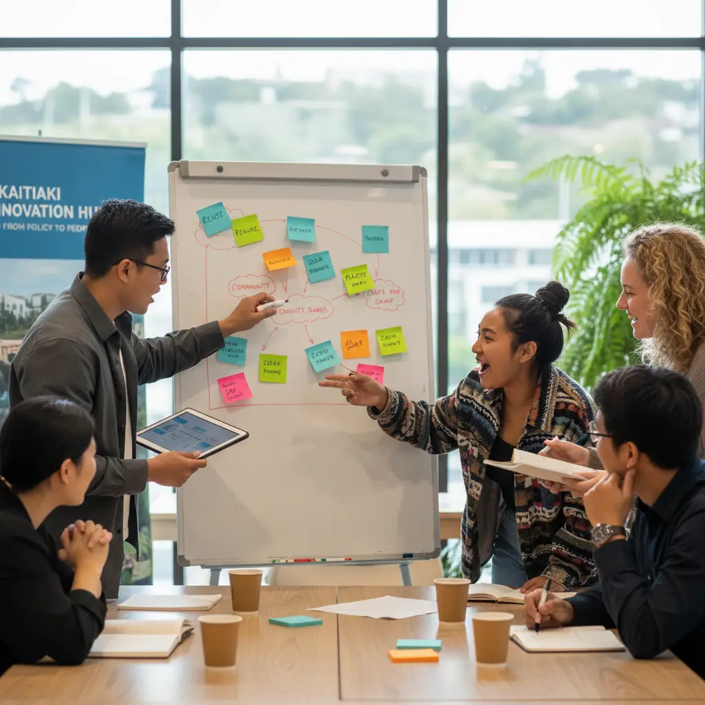 New Zealand youth collaborating on sustainability ideas