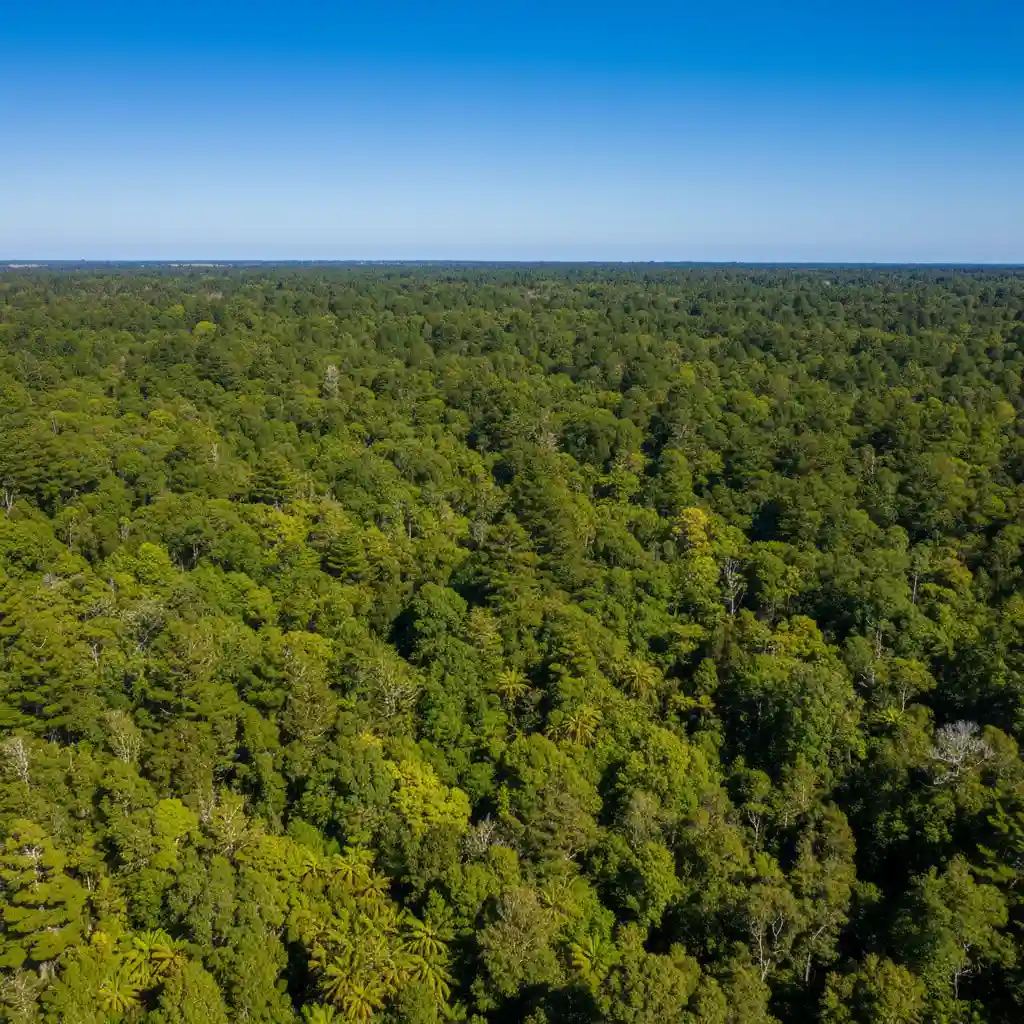 Healthy forest canopy absorbing carbon dioxide