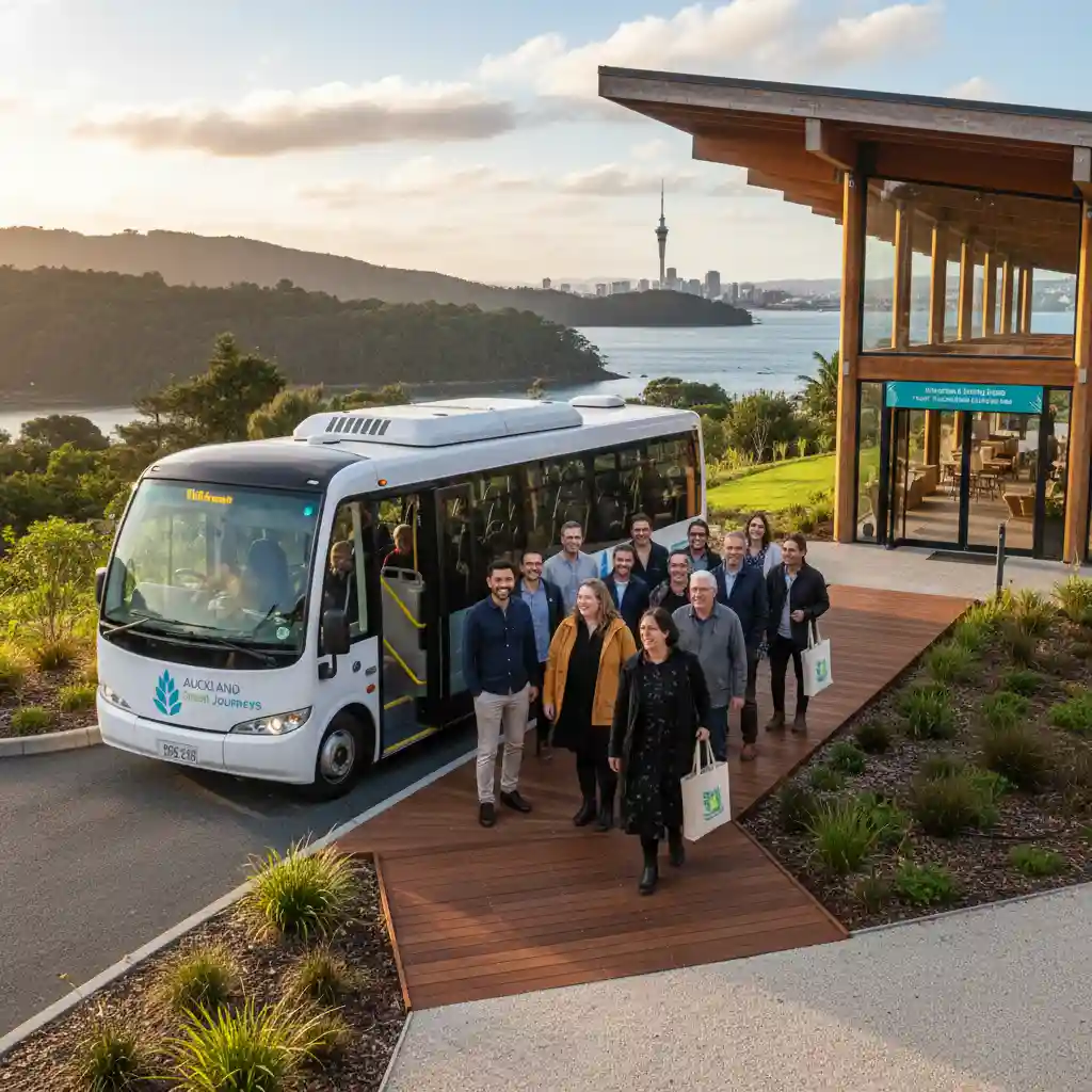 Guests arriving via electric shuttle for an Auckland event