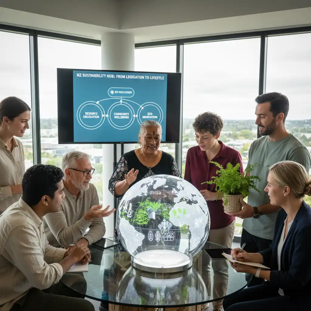 Diverse group collaborating on environmental solutions