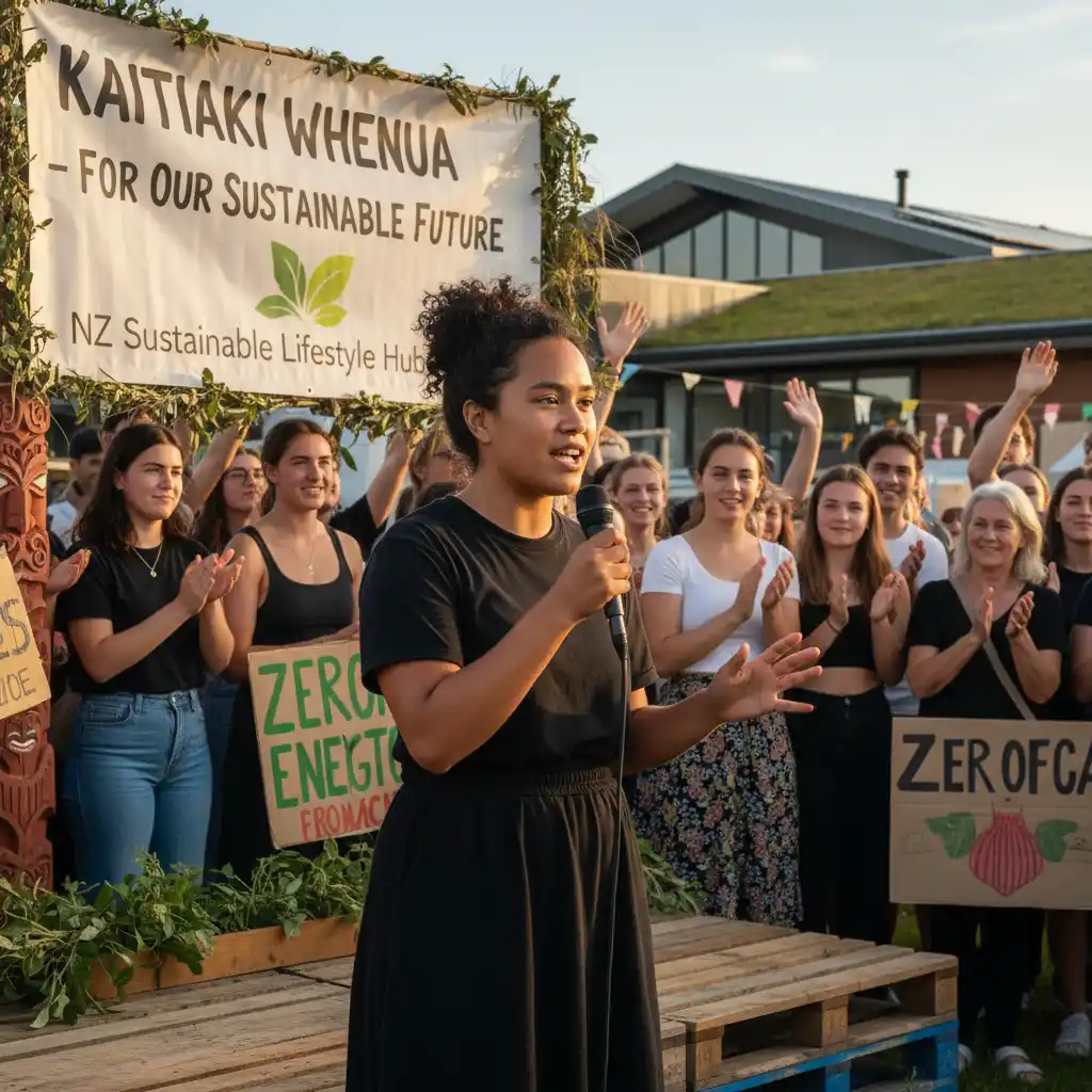 Young New Zealander speaking at an environmental rally