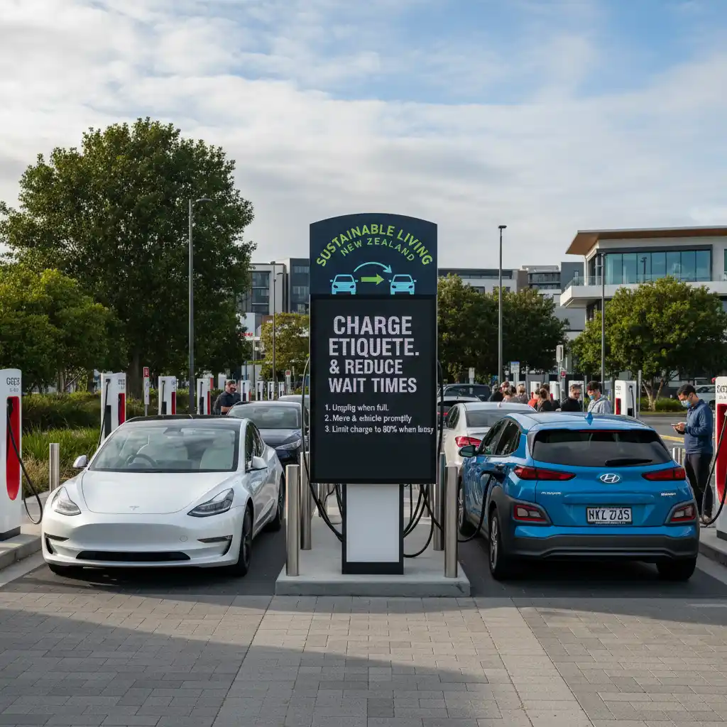 EV drivers practicing good charging etiquette at a public charging station