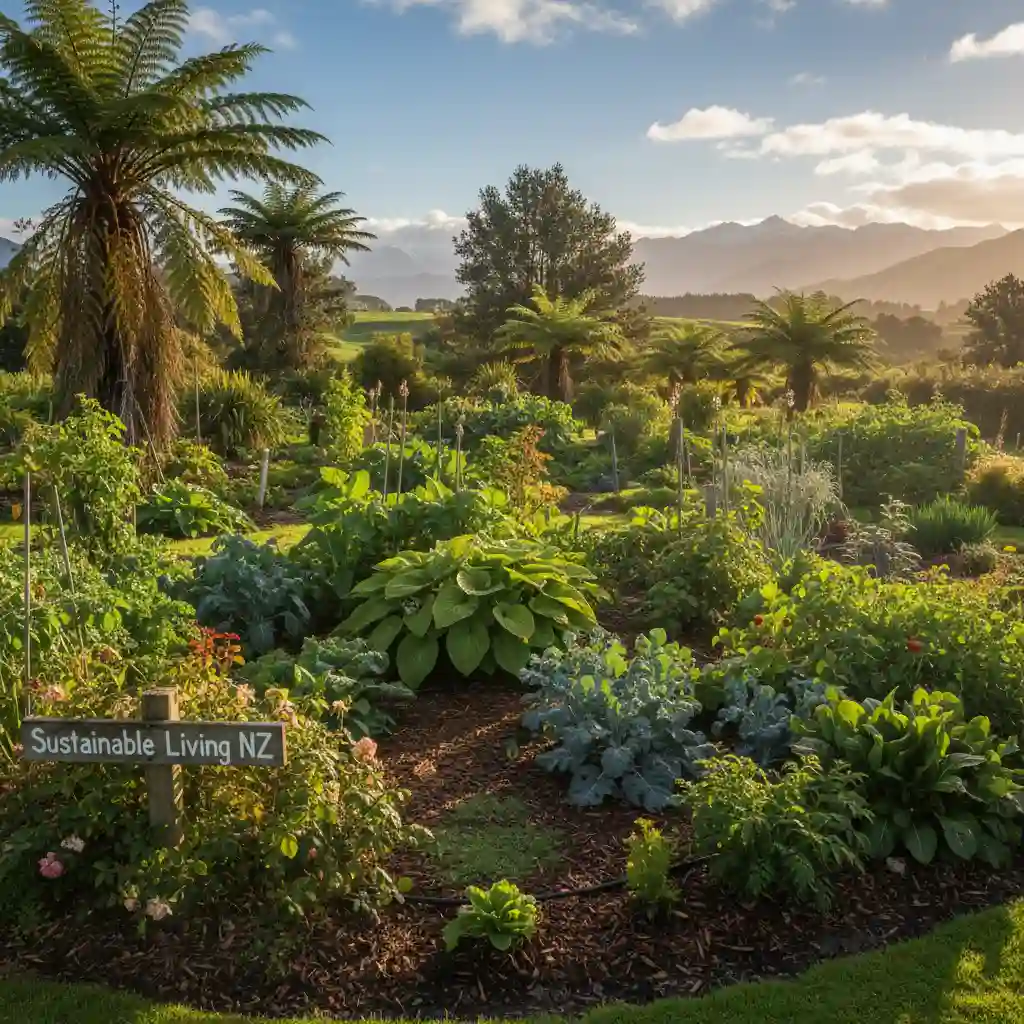 Lush garden thriving with efficient greywater irrigation in a New Zealand backyard