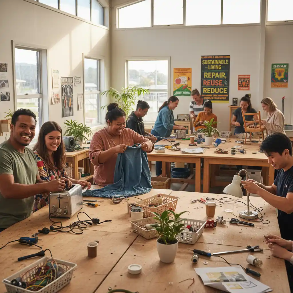 People repairing items at a workshop in NZ