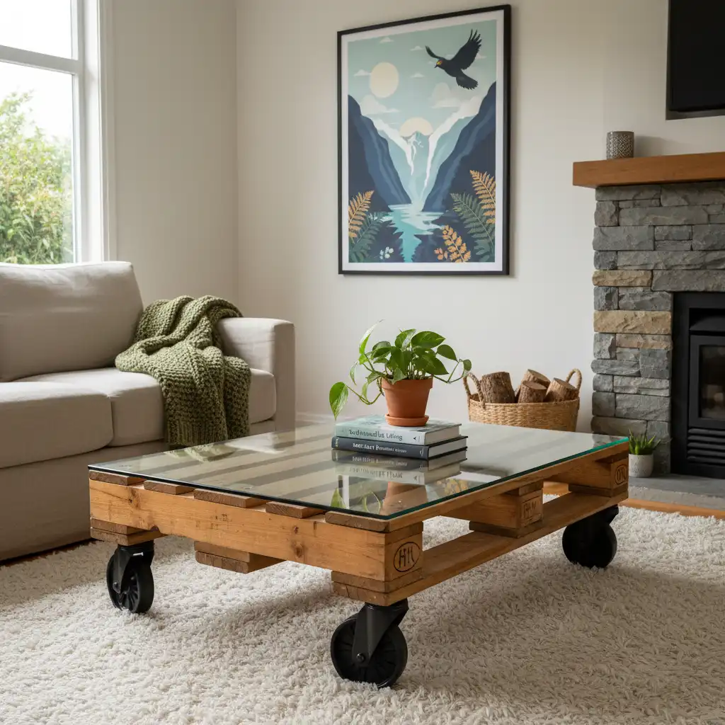 Upcycled pallet coffee table in a New Zealand home