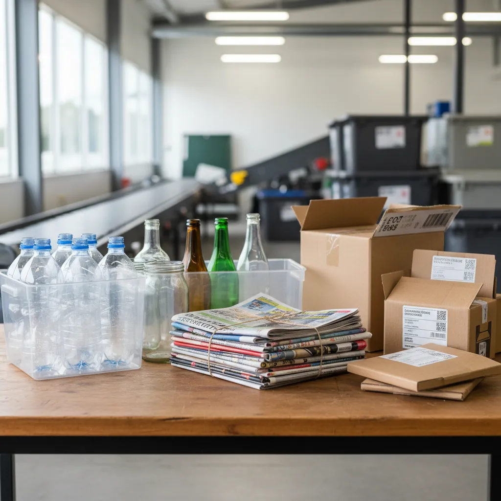 Sorted plastic, glass, and paper recycling