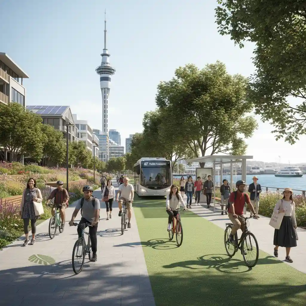 People enjoying sustainable transport options in Auckland, New Zealand