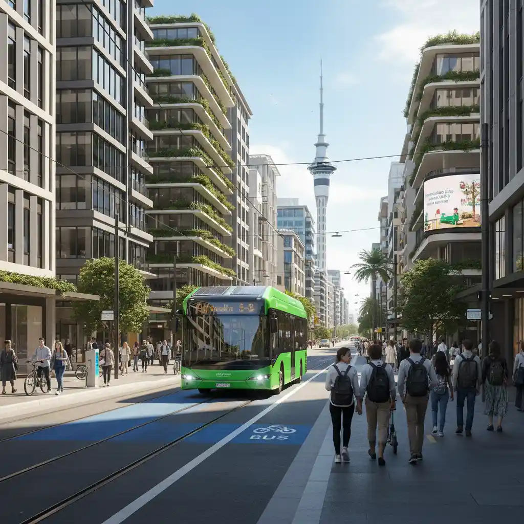 Auckland public transport electric bus in city