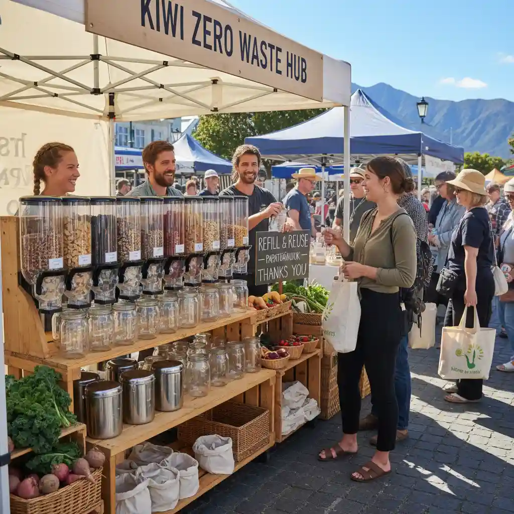 Community zero waste refill station in New Zealand, promoting sustainable shopping