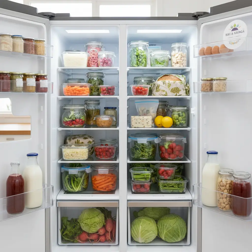 Plastic-free fridge organization with glass and silicone storage