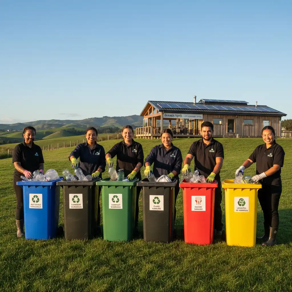 New Zealanders engaged in community waste sorting and recycling initiatives