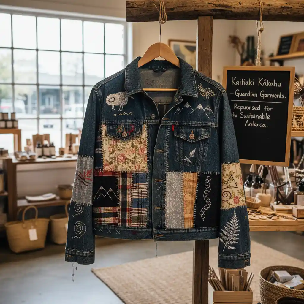 Upcycled denim jacket in New Zealand fashion trend