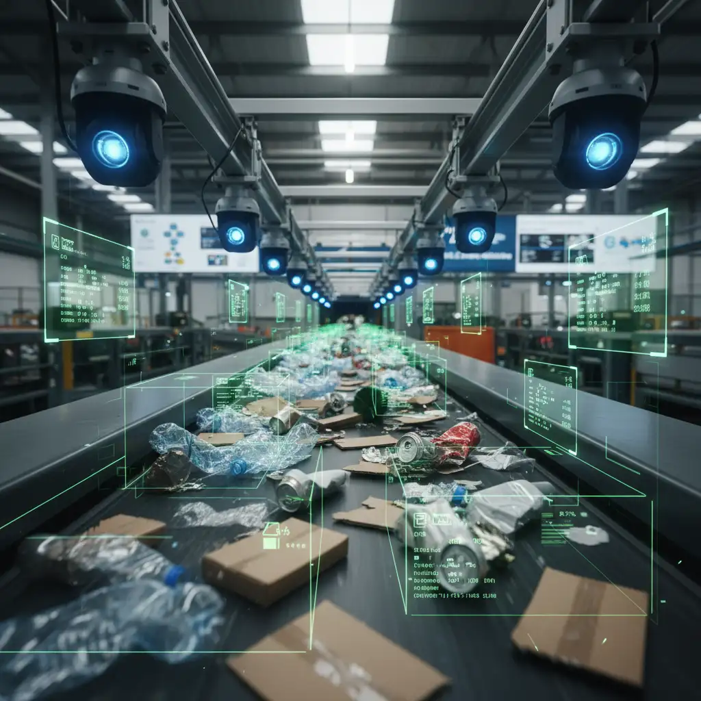 AI-powered sorting of recyclables on a conveyor belt