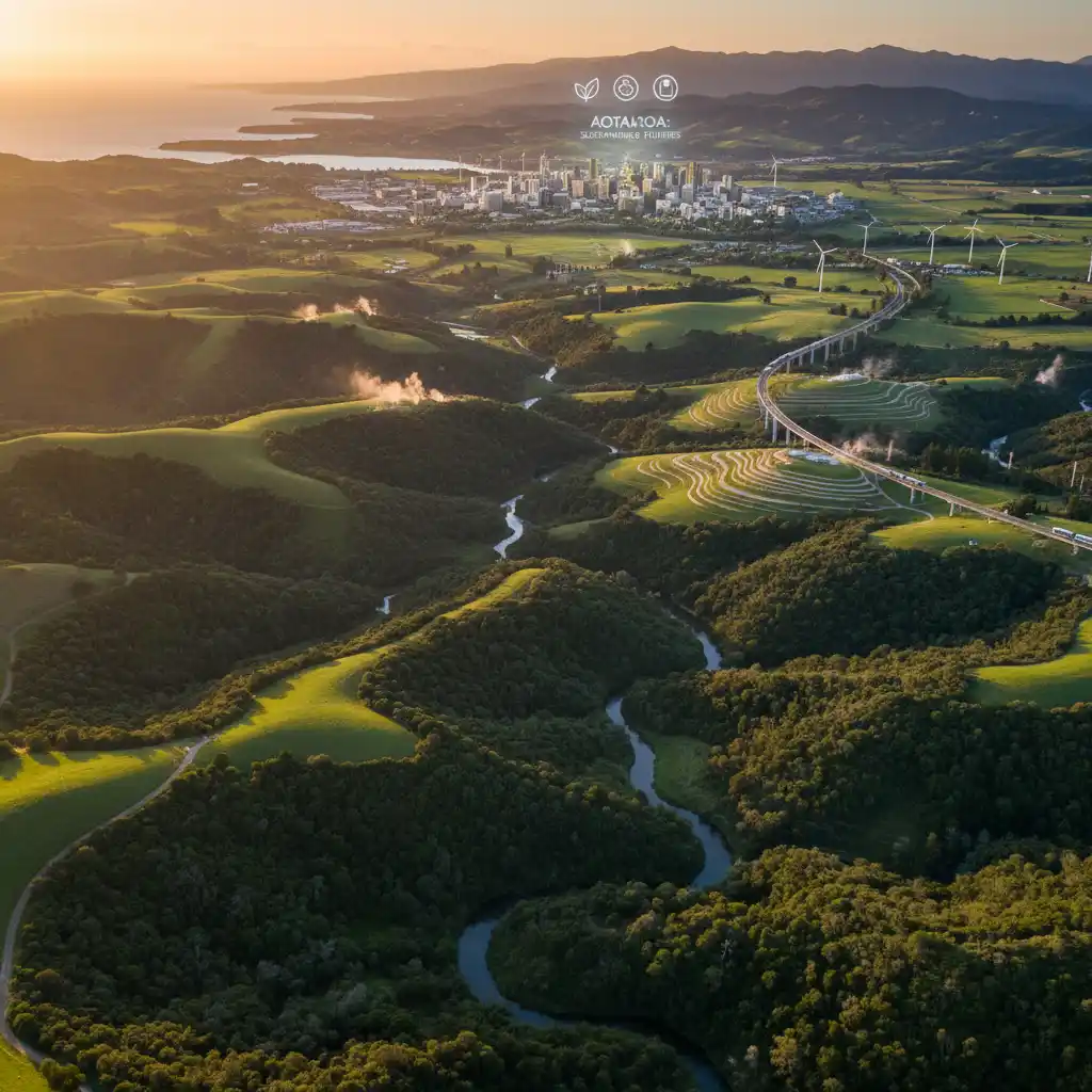 Sustainable New Zealand city with green landscape