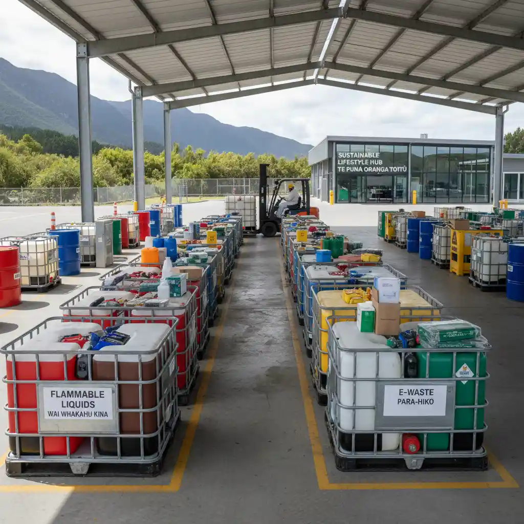 Diverse hazardous waste types in containers