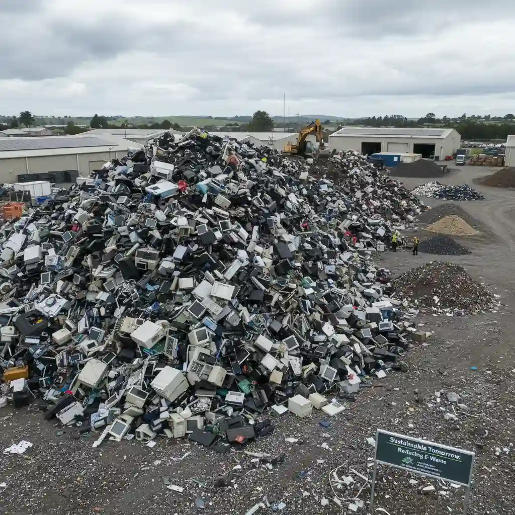 Large pile of e-waste representing the e-waste challenge in New Zealand