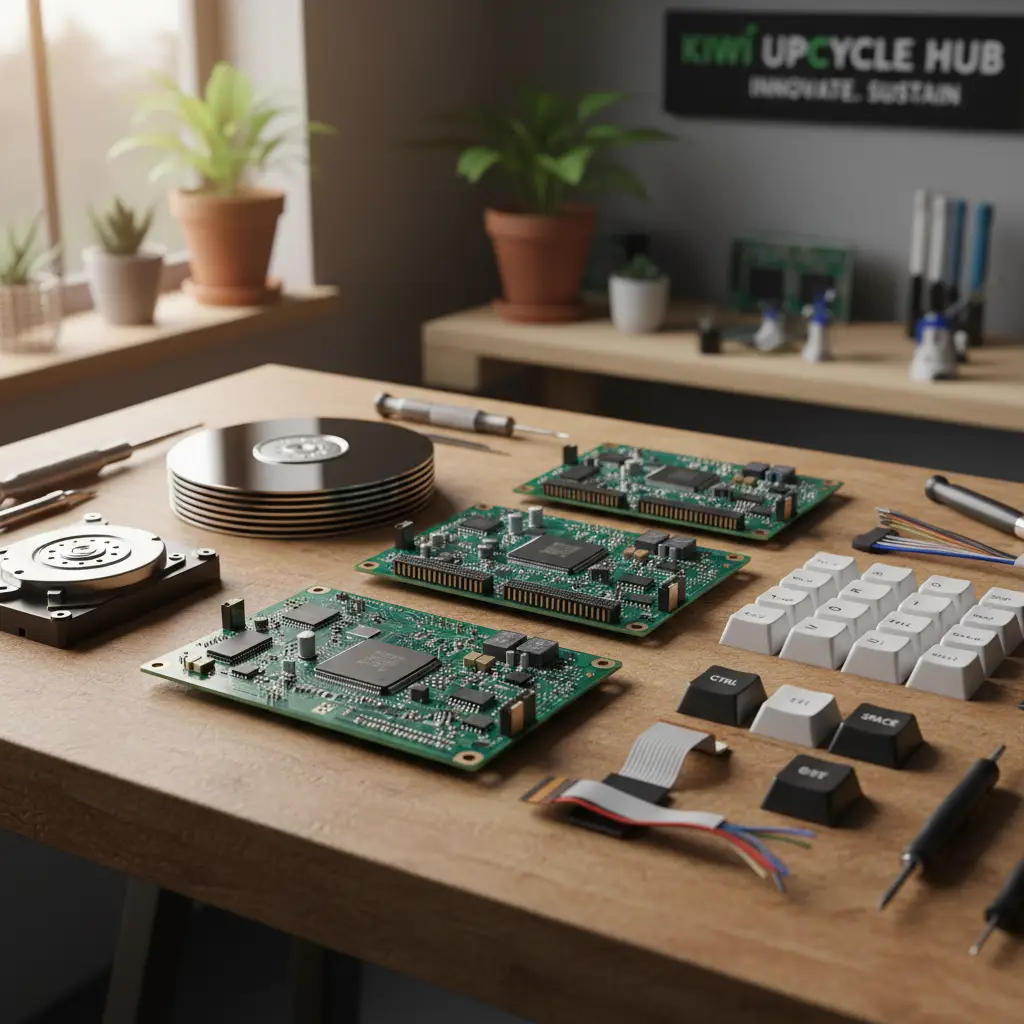 Various e-waste components ready for creative upcycling