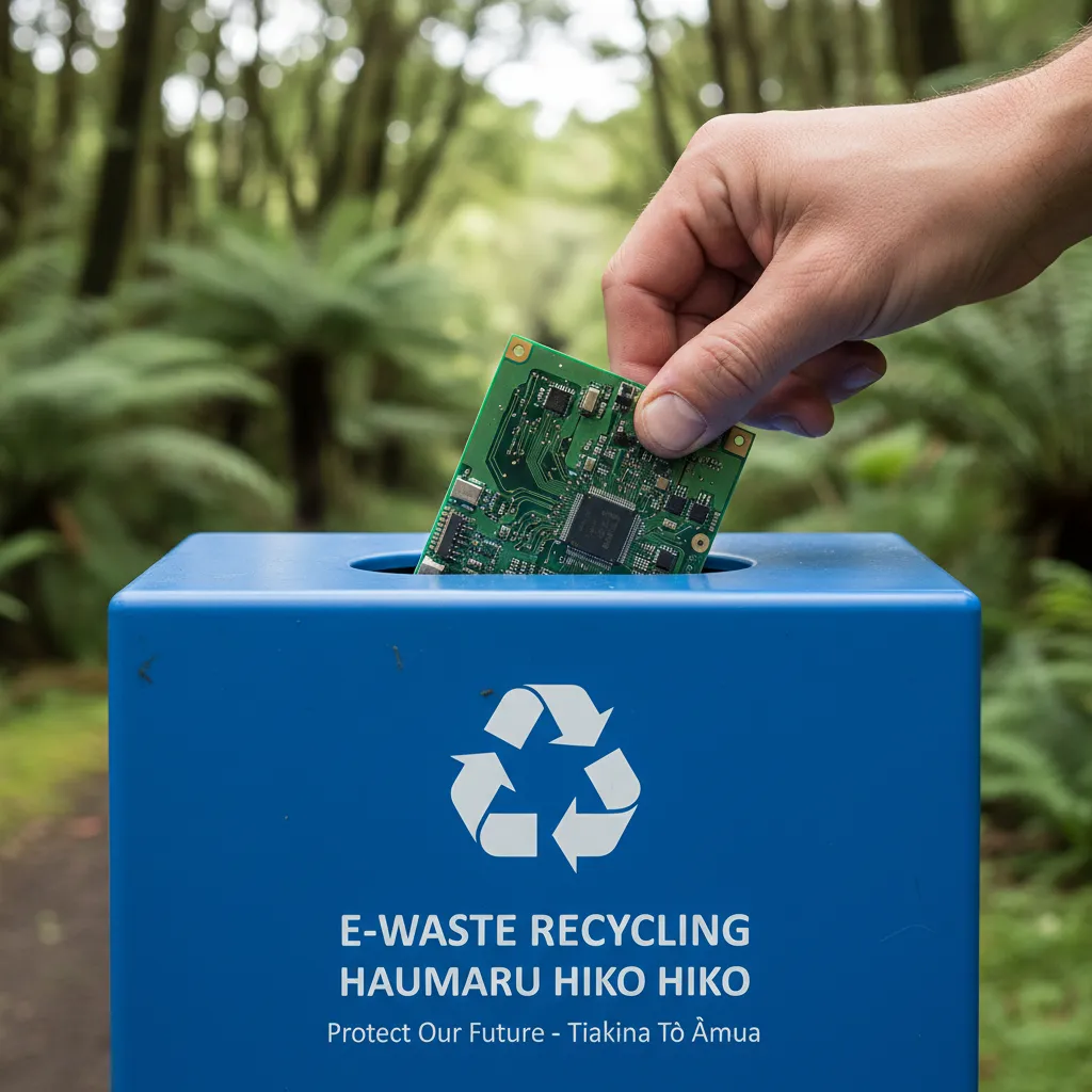 Proper e-waste disposal in a recycling bin for sustainable New Zealand