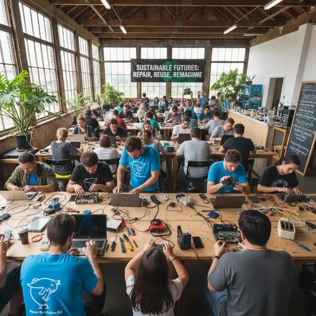 Kiwis extending device lifespan at a New Zealand repair cafe, promoting sustainable living